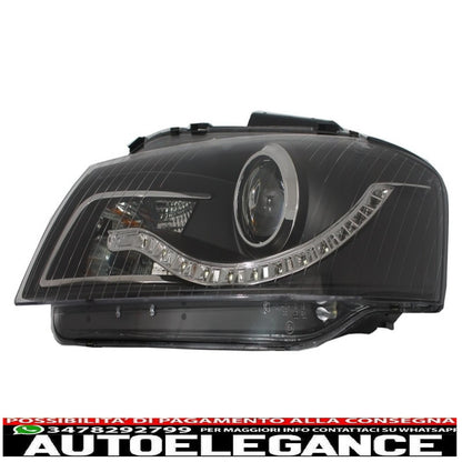 daytime running lights suitable for audi a3 8p (05.2003-03.2008) drl black 