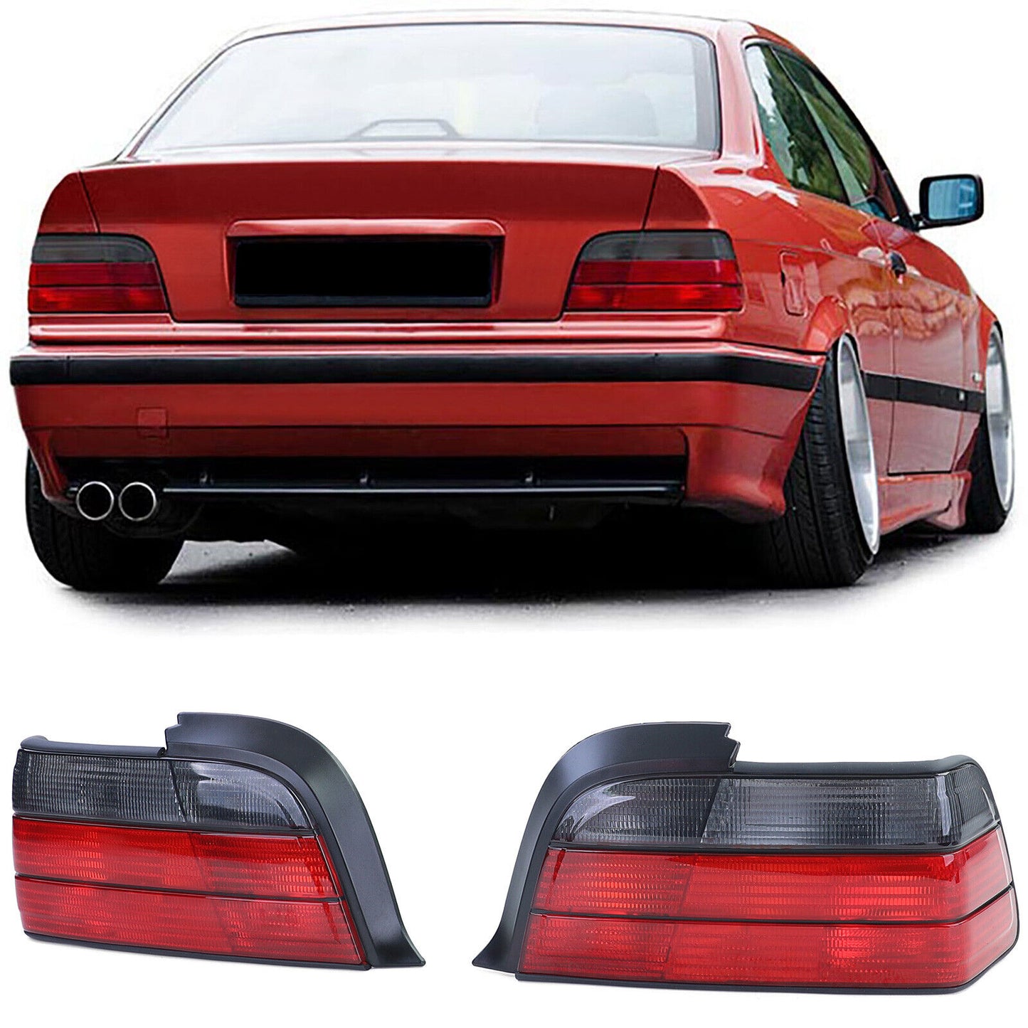 Coppia luci posteriori rosse nere adatte per BMW Serie 3 E36 Coupé Convertible 90-99