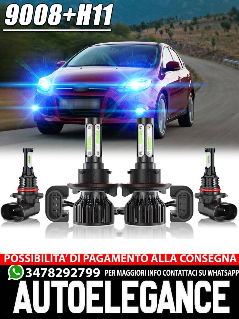 For Ford Focus 2008-2011 LED Headlights Hi-Lo Dual Beam Fog Lamp Combo Ice Blue 