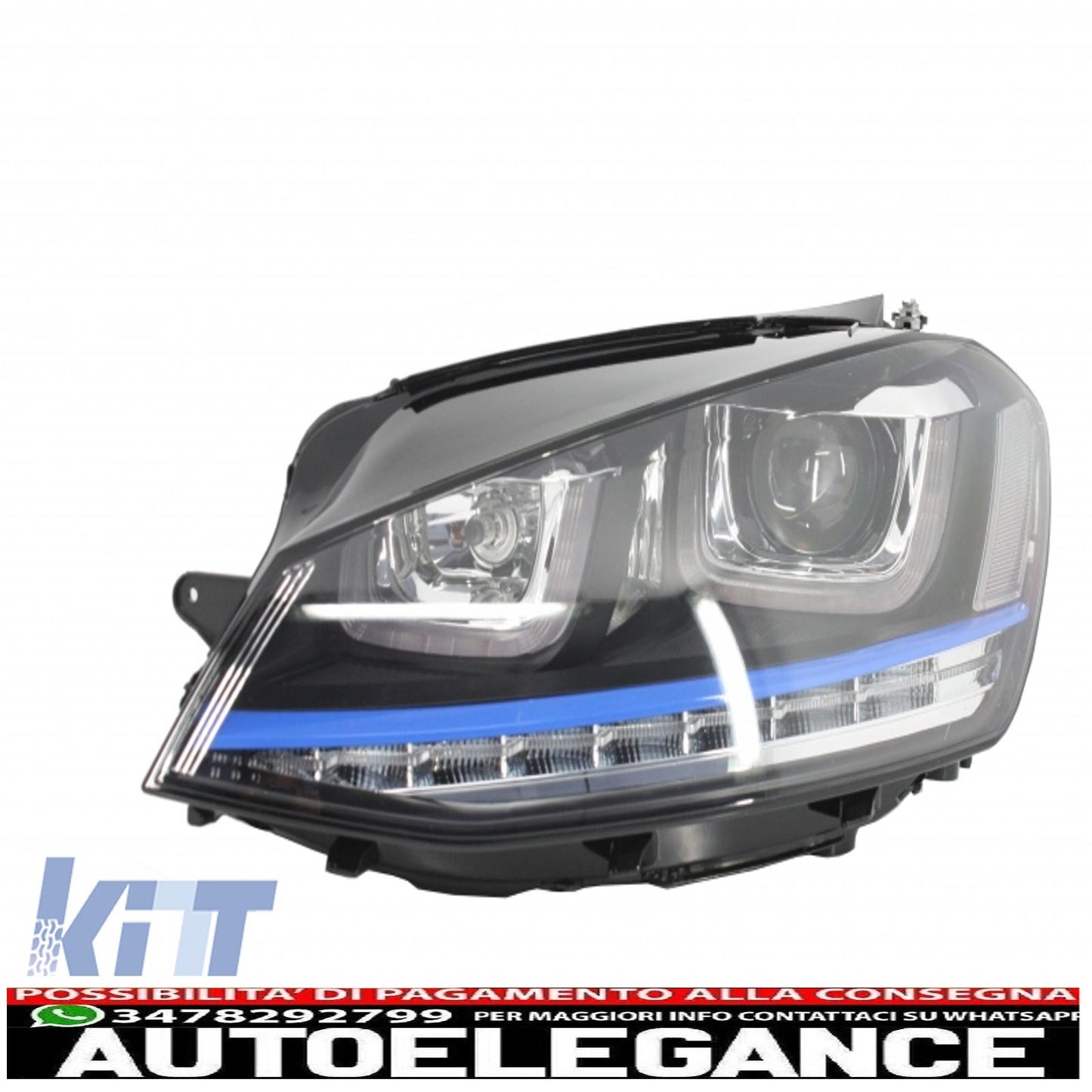 3d led headlight assembly drl turn signal with grille suitable for vw golf 7 vii (2012-2017) blue gte look 
