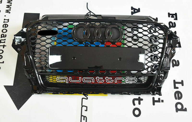 FRONT GRILLE FOR AUDI A3 8V 2012-2015 HONEYCOMB BLACK RS3 BLACK ABS QUATTRO