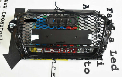 FRONT GRILLE FOR AUDI A3 8V 2012-2015 HONEYCOMB BLACK RS3 BLACK ABS QUATTRO