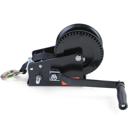 Professional Winch Hand Winch with Strap 1500kg 8m Black for Car Trailers