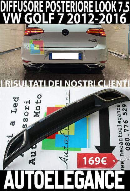 VW GOLF 7 DAL 2012 AL 2016 DIFFUSORE POSTERIORE SOTTO PARAURTI LOOK 7.5 .- ABS