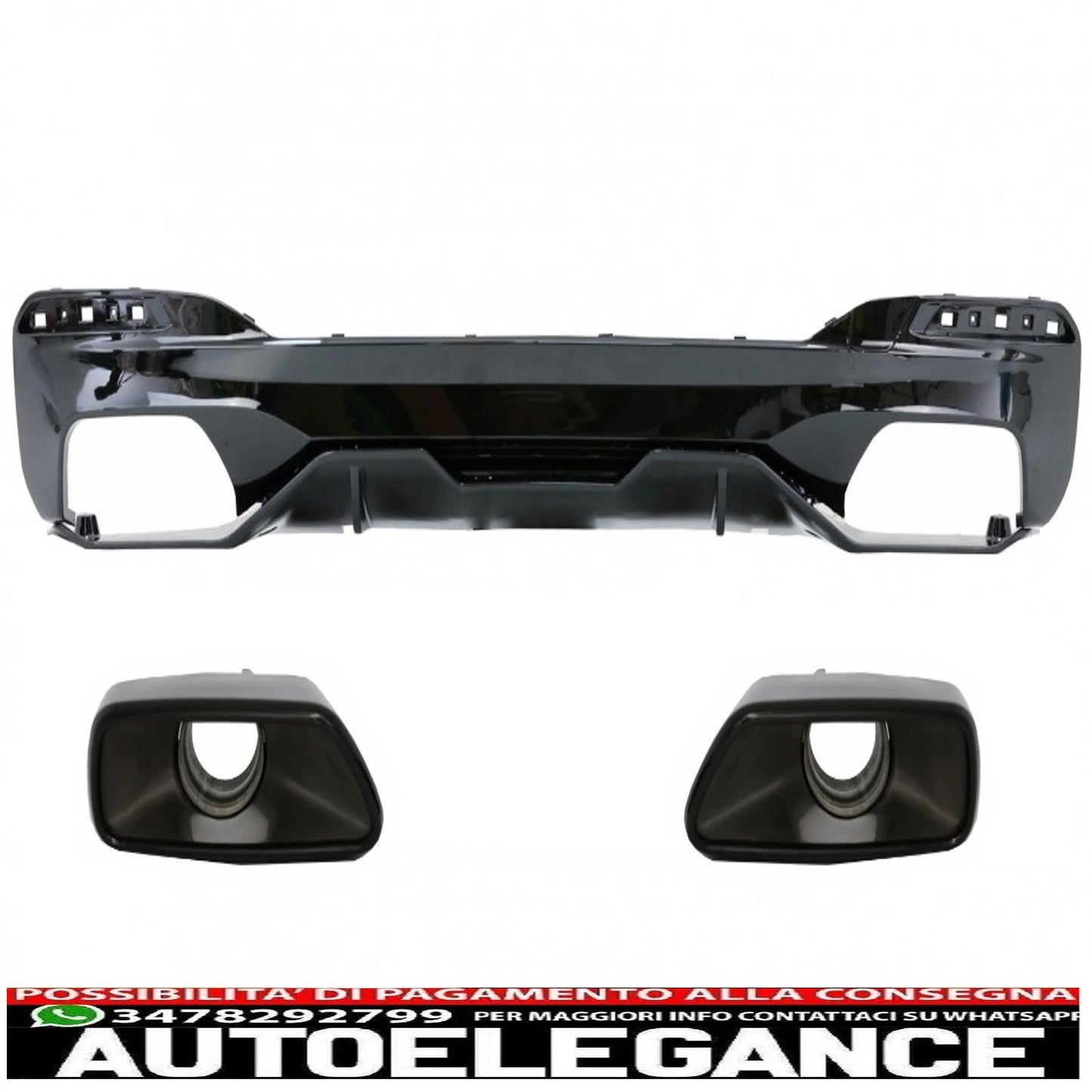 diffusore con terminali di scarico e spoiler per bagagliaio adatto per BMW Serie 5 G30 Limousine (2017-up) 540 m Performance Look Piano Black