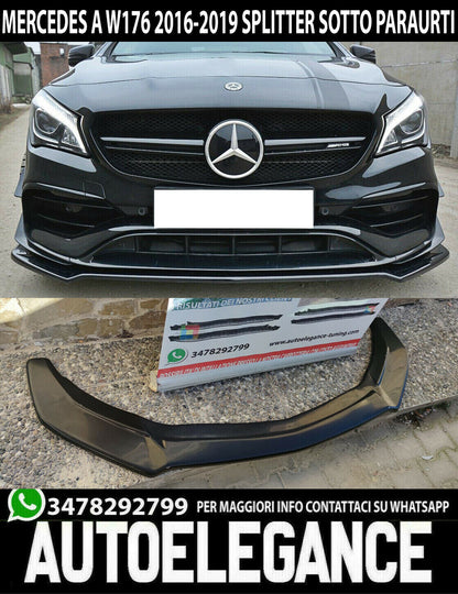 MERCEDES A-CLASS W176 16-18 FRONT BUMPER SPOILER ABS BLACK SPLITTER