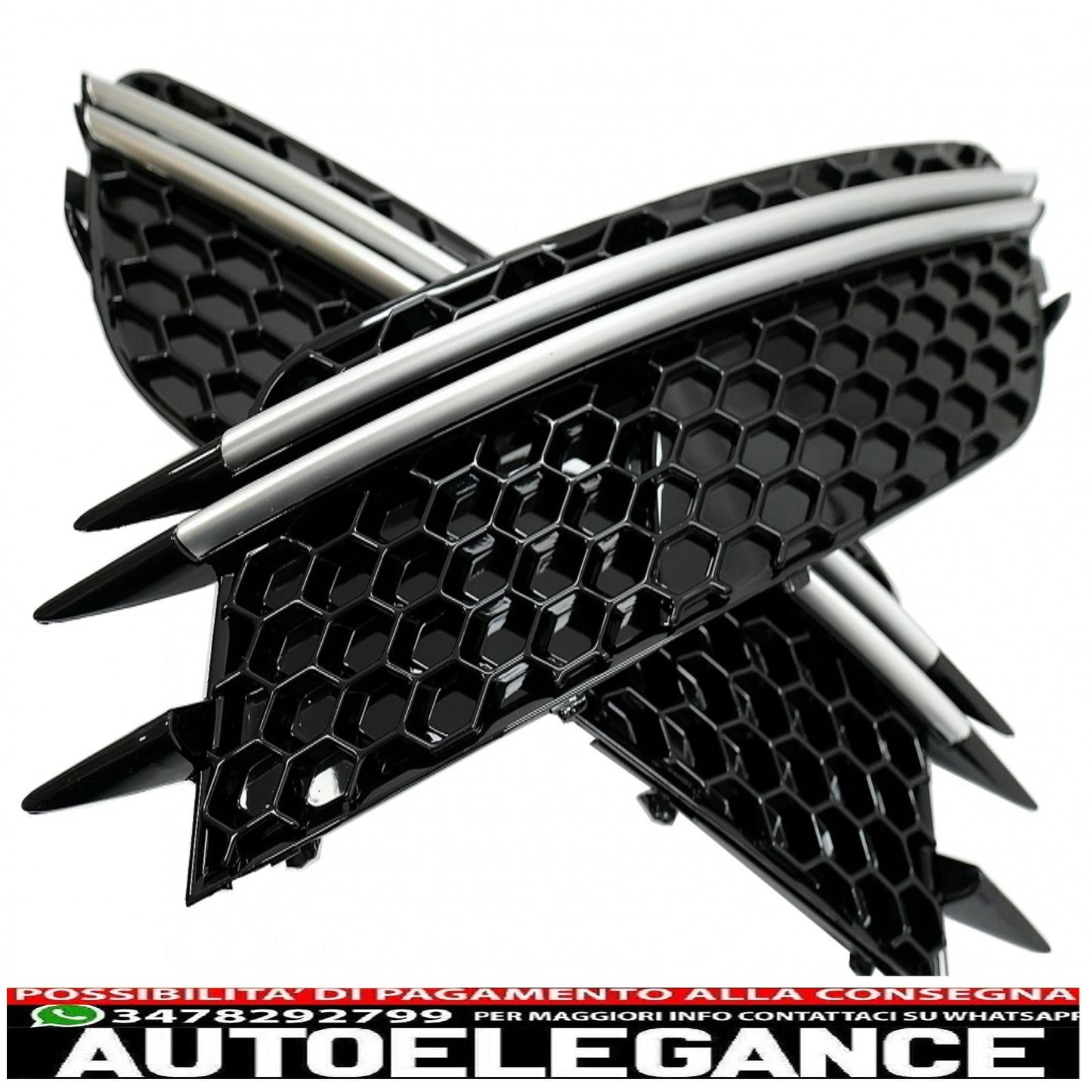 Copri griglie laterali paraurti adatte per audi a6 c7 4g (2012-2015) rs design nere con inserti in alluminio spazzolato AUTOELEGANCERICAMBI