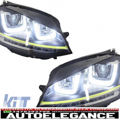 3d led headlight assembly drl turn signal with grille suitable for vw golf 7 vii (2012-2017) yellow r400 look