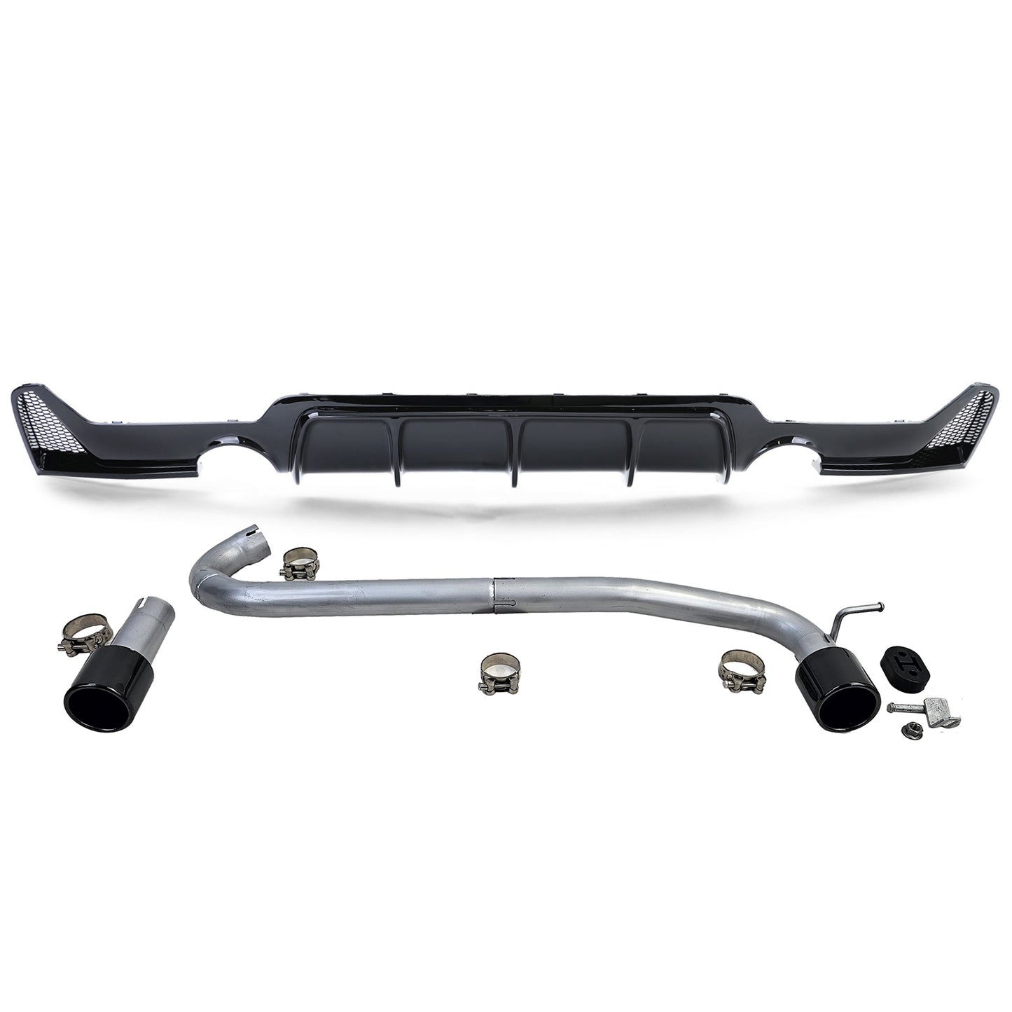 DIFFUSORE LUCIDO + TERMINALI DI SCARICO 1+1 ADATTI PER BMW SERIE 4 F32 F33 F36