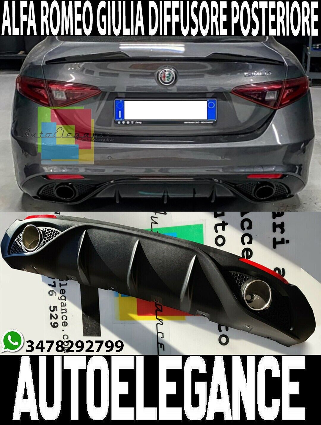 DAM ALFA ROMEO GIULIA DIFFUSORE SOTTO PARAURTI POSTERIORE + TERMINALI INOX 0222