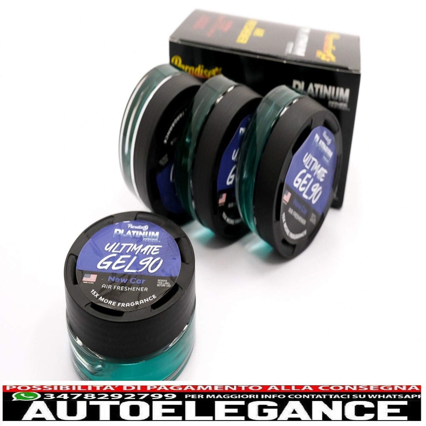 Paradise Fresh Air Ultimate gel deodorante per ambienti serie Platinum elimina odori 4 vasetti per auto nuove nero