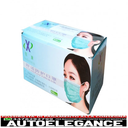 confezione da 50 mascherine protettive monouso con pieghe 3 strati unisex con fascia piegabile AUTOELEGANCERICAMBI