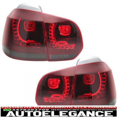 full led rear lights suitable for vw golf 6 vi (2008-2013) r20 cherry red design with sequential dynamic cornering lights (left and right)