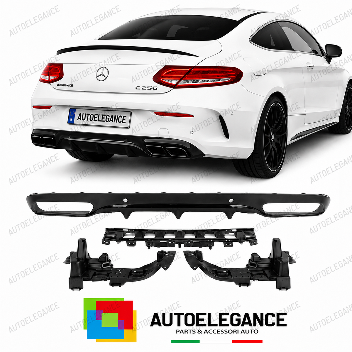 DIFFUSORE MERCEDES CLASSE C C205 A205 AMG 14-18 ASPECTO C63 CORNICE NERA LUCIDA