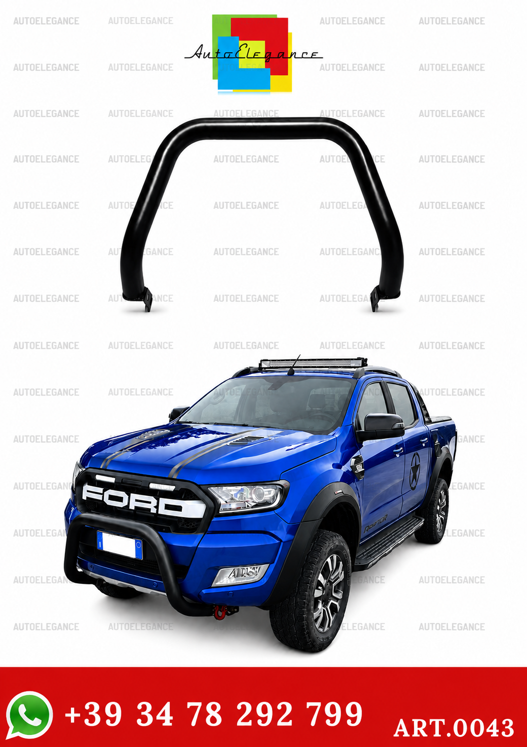 ART. 0043 BULLBAR  FORD RANGER T6 2015+ NERO OPACO