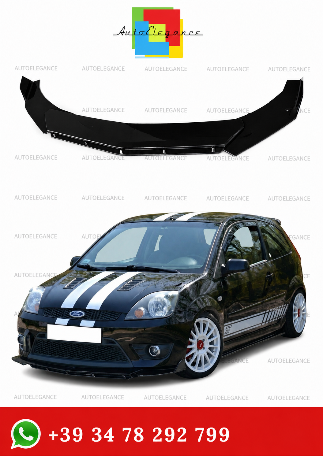 💫ART.9960 SPLITTER ANTERIORE NERO LUCIDO PER FORD FIESTA MK6 RS DESIGN 3P💫