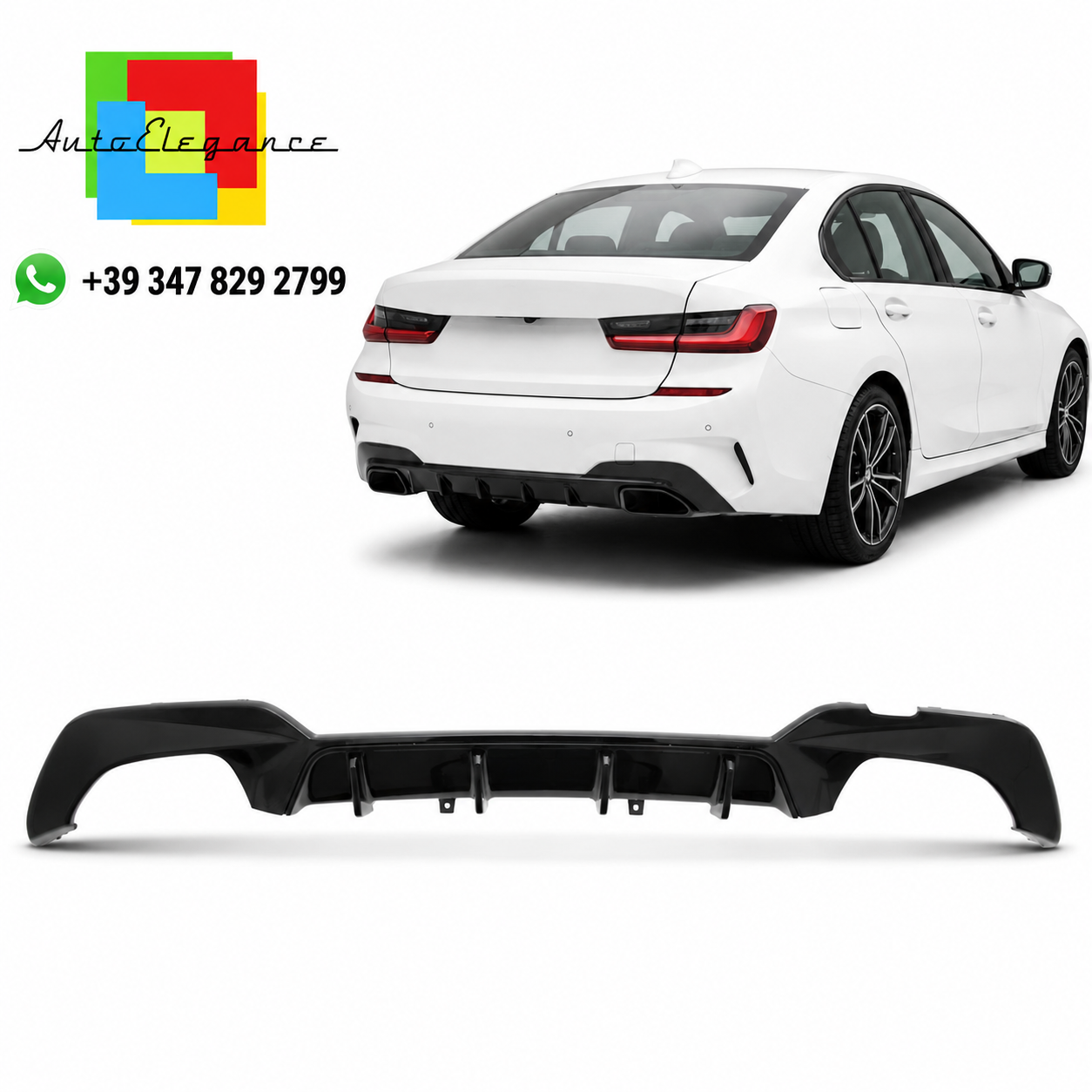 💫Diffusore paraurti posteriore in nero lucido per BMW Serie 3 G20 G21 (19-22)💫