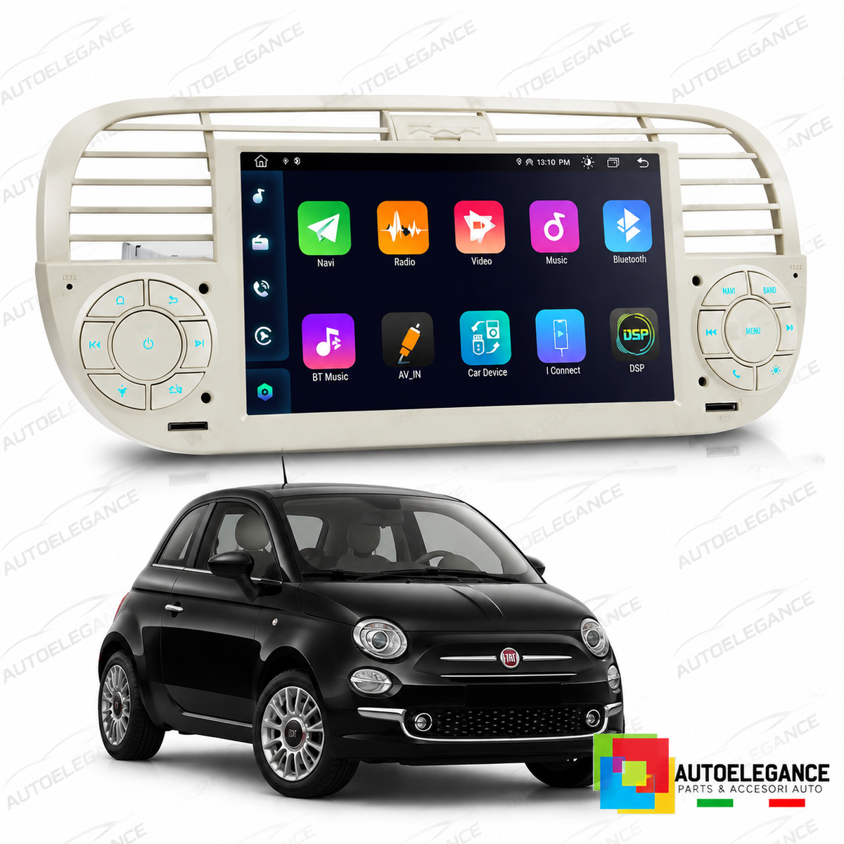 RADIO GPS ANDROID 12 ADATTO PER FIAT 500 07-15 BIANCO