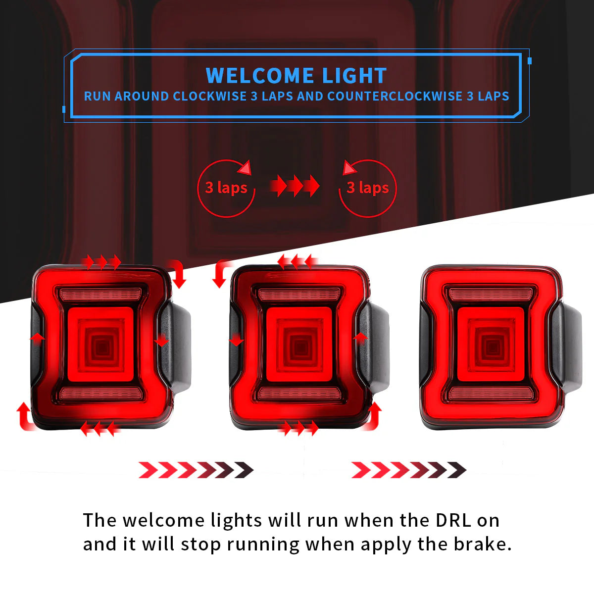 Fanali posteriori per Jeep Wrangler 2018-UP con animazione dinamica e luci di retromarcia doppie (non adatte a JK)