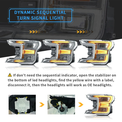 Full LED Headlights for Ford F150 2017 Onwards (Black &amp; Chrome Edition with Sequential Direction Indicators)