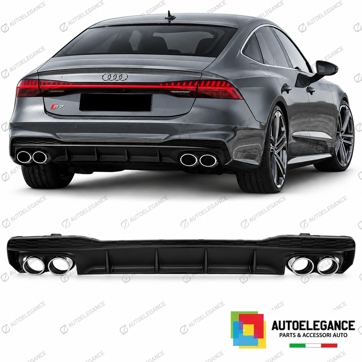DIFFUSORE AUDI A7 S LINE 19- LOOK S7 + TERMINALI DI SCARICO CROMATI