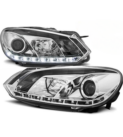 💕 Fari Anteriori Adatto per VW Golf 6 08-12 True DRL Cromati 💕