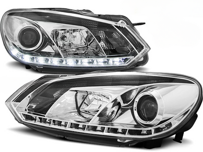 FARI ANTERIORI TRUE DRL CROMATI per VW GOLF 6 10.08-12