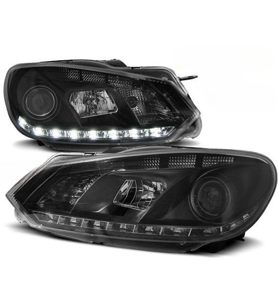 💕 Fari Anteriori Adatto per VW Golf 6 08-12 True DRL Neri 💕