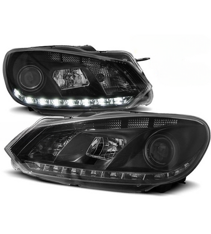 💕 Fari Anteriori Adatto per VW Golf 6 08-12 True DRL Neri 💕