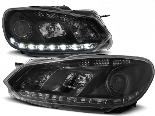 FARI ANTERIORI TRUE DRL NERO per VW GOLF 6 10.08-12
