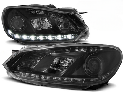 FARI ANTERIORI TRUE DRL NERO per VW GOLF 6 10.08-12
