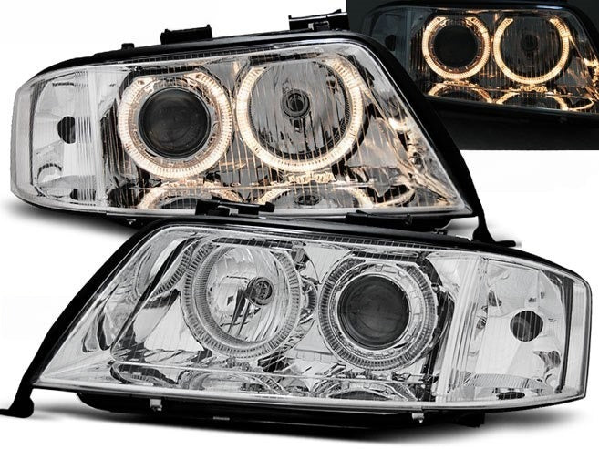 💫ART.6116 FARI ANTERIORI OCCHI D'ANGELO CROMATI per AUDI A6 05.97-09.99💫