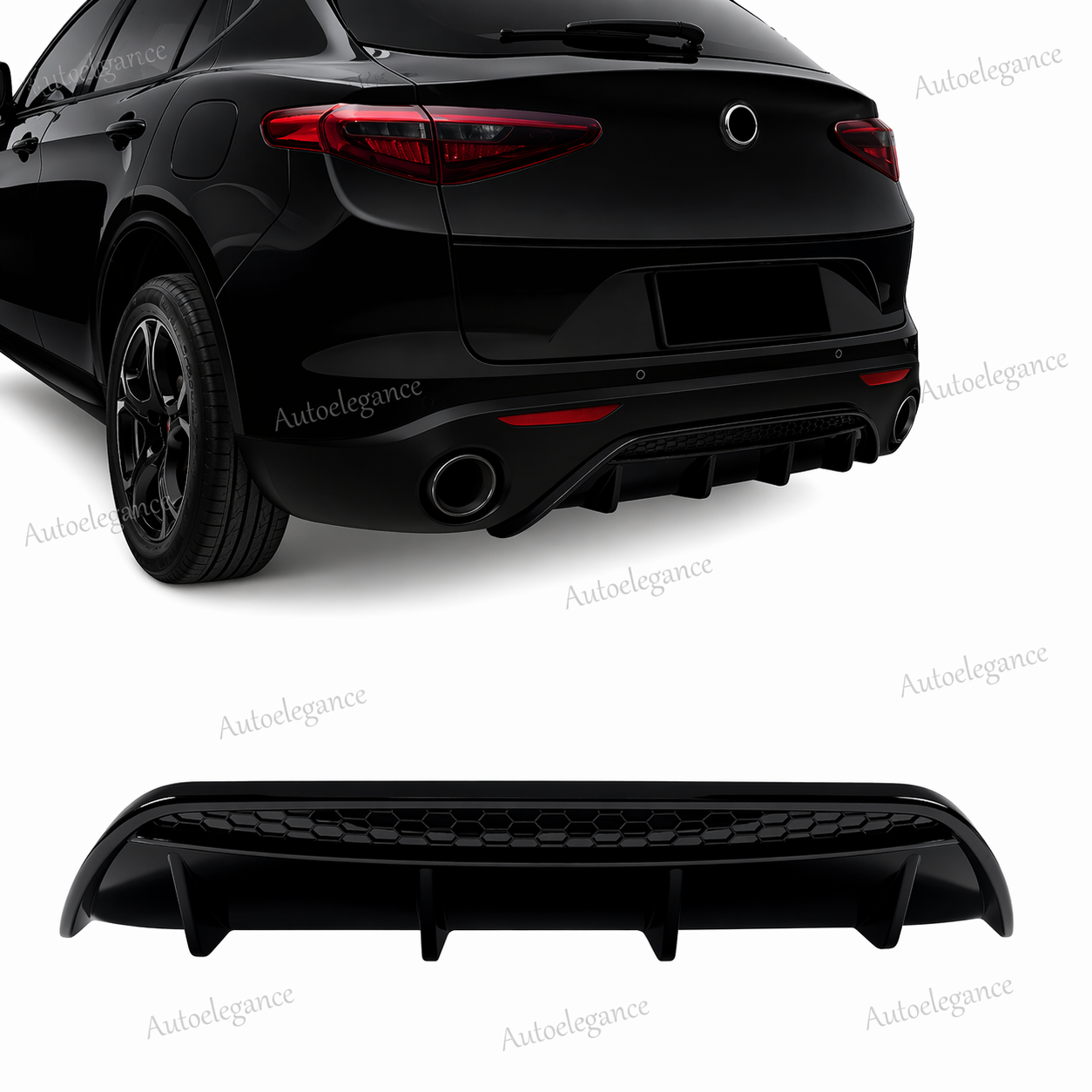 🔥DIFFUSORE POSTERIORE PER ALFA ROMEO STELVIO IN MATERIALE ABS NERO LUCIDO 17+🔥