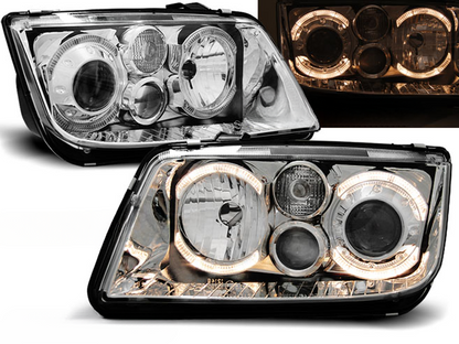 FARI ANTERIORI ANGEL EYES CROMATI per VW BORA 09.98-07.05