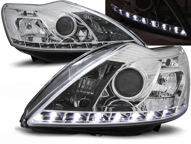 HEADLIGHTS SUITABLE FOR FORD FOCUS II 02.08-10 CHROME DAYTIME LIGHT 