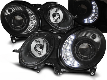FARI ANTERIORI DAYLIGHT NERO adatti per MERCEDES W211 E-KLASA 05.06-09