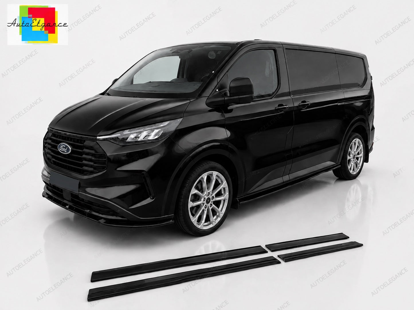 👉Gonne Laterali per Ford Transit Custom L2 MK2 2023+ Sottoporta Nero Lucido👈