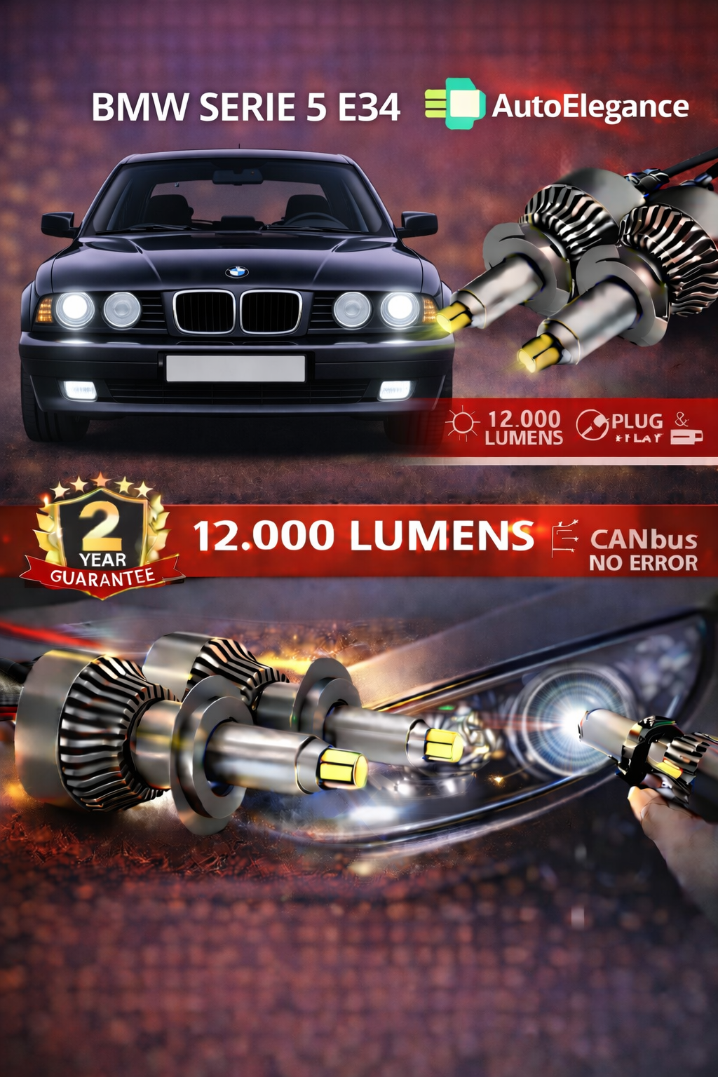 KIT LED BMW SERIE 5 E34 ANABAGLIANTI H7 CANBUS Bianco 6500K 360 gradi
