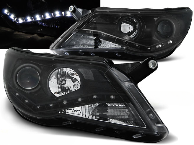 FARI ANTERIORI DAYLIGHT NERO per VW TIGUAN 10.07-11
