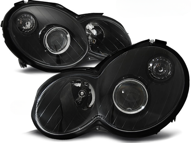 BLACK HEADLIGHTS for MERCEDES CL203 C-Class 00-04 