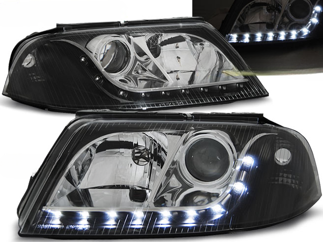 FARI ANTERIORI DAYLIGHT NERO per VW PASSAT 3BG B5 FL 09.00-03.05