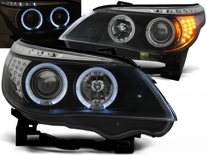 ANGEL EYES BLACK LED INDICATOR HEADLIGHTS for BMW E60/E61 03-07 