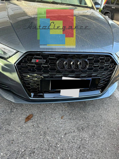 ⭐GRIGLIA ANTERIORE ADATTO PER  AUDI A3 8V 2017-2020 LOOK RS3 NERO LUCIDA⭐