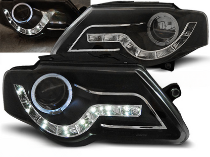 FARI ANTERIORI DAYLIGHT NERO per VW PASSAT B6 3C 03.05-10