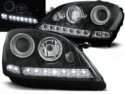 FARI ANTERIORI DAYLIGHT NERO per MERCEDES W164 ML CLASSE M 05-07