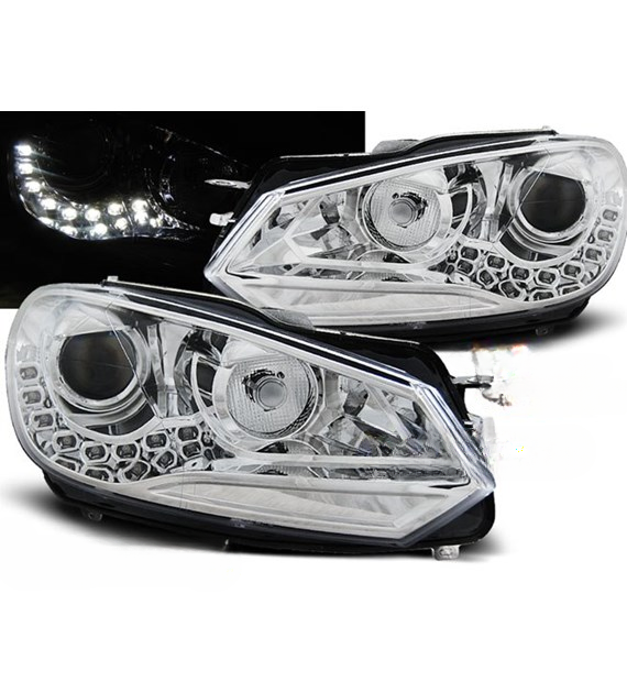 💕 Fari Anteriori Adatto per VW Golf 6 08-12 True DRL Cromati 💕