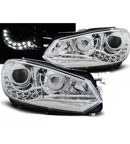 💕 Fari Anteriori Adatto per VW Golf 6 08-12 True DRL Cromati 💕