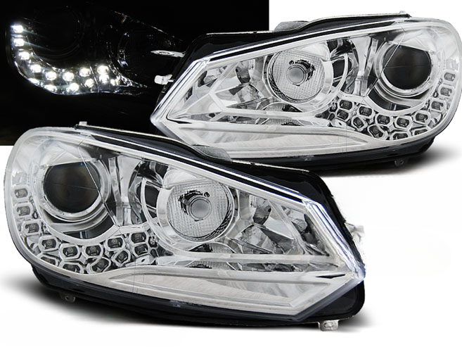 FARI ANTERIORI TRUE DRL CROMATI ADATTI PER VW GOLF 6 10.08-12