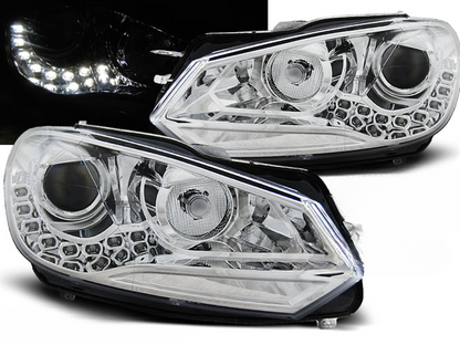 FARI ANTERIORI TRUE DRL CROMATI ADATTI PER VW GOLF 6 10.08-12