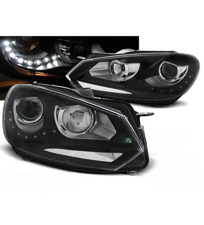 💕 Fari Anteriori Adatto per VW Golf 6 08-12 True DRL Neri 💕
